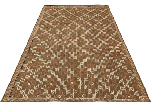 Girit Brown Geometric Wool Handmade Area Rug 5'5" x 8'6"