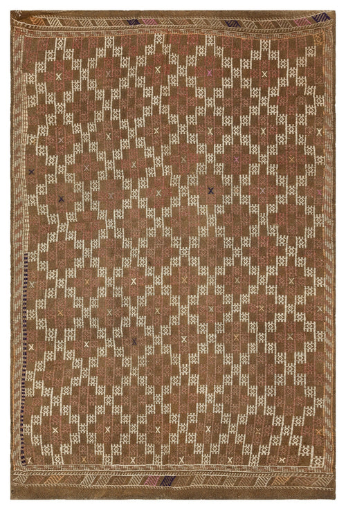 Girit Brown Geometric Wool Handmade Area Rug 5'5" x 8'6"