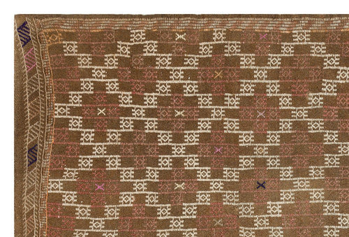 Girit Brown Geometric Wool Handmade Area Rug 5'5" x 8'6"