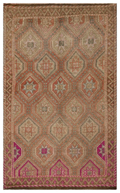 Girit Brown Geometric Wool Handmade Area Rug 5'11" x 9'9"
