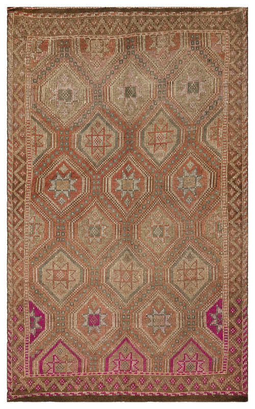Girit Brown Geometric Wool Handmade Area Rug 5'11" x 9'9"