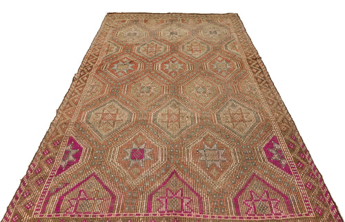 Girit Brown Geometric Wool Handmade Area Rug 5'11" x 9'9"