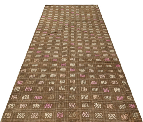Girit Brown Geometric Wool Handmade Area Rug 5'0" x 8'11"