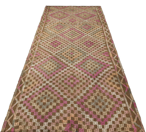 Girit Brown Geometric Wool Handmade Area Rug 5'1" x 8'11"