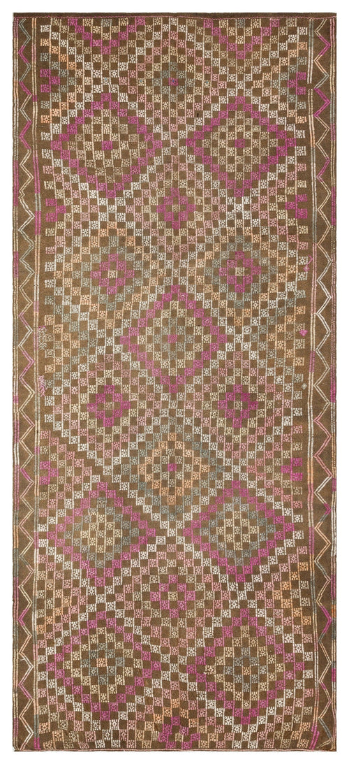 Girit Brown Geometric Wool Handmade Area Rug 5'1" x 8'11"