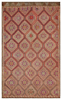 Girit Brown Geometric Wool Handmade Area Rug 5'10" x 9'7"