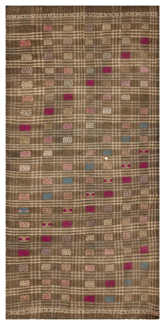 Girit Brown Geometric Wool Handmade Area Rug 5'10" x 8'0"
