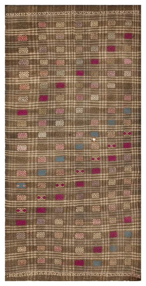 Girit Brown Geometric Wool Handmade Area Rug 5'10" x 8'0"