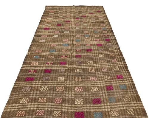 Girit Brown Geometric Wool Handmade Area Rug 5'10" x 8'0"