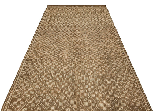 Girit Brown Geometric Wool Handmade Area Rug 4'3" x 13'1"