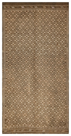 Girit Brown Geometric Wool Handmade Area Rug 4'3" x 13'1"