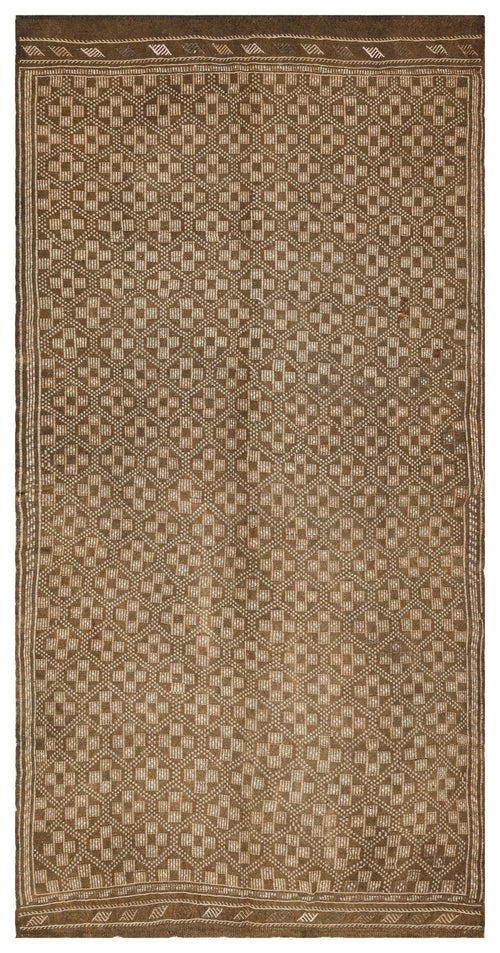 Girit Brown Geometric Wool Handmade Area Rug 4'3" x 13'1"