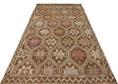 Girit Brown Geometric Wool Handmade Area Rug 5'3" x 9'4"