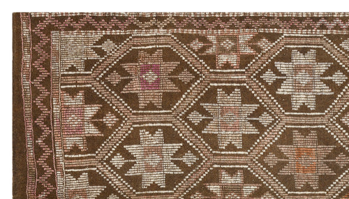 Girit Brown Geometric Wool Handmade Area Rug 5'3" x 9'4"