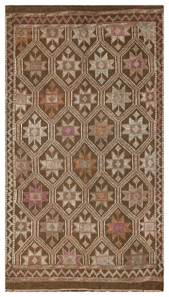 Girit Brown Geometric Wool Handmade Area Rug 5'3" x 9'4"
