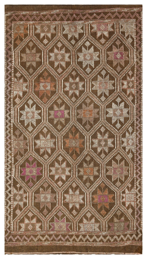 Girit Brown Geometric Wool Handmade Area Rug 5'3" x 9'4"