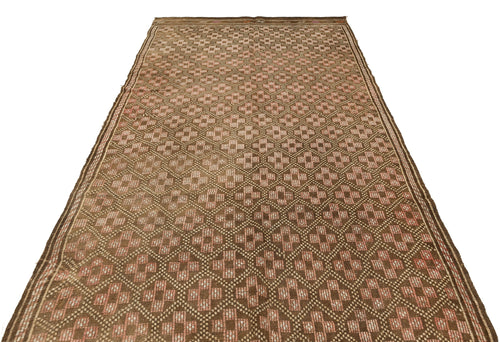 Girit Brown Geometric Wool Handmade Area Rug 5'6" x 9'6"
