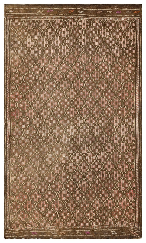 Girit Brown Geometric Wool Handmade Area Rug 5'6" x 9'6"