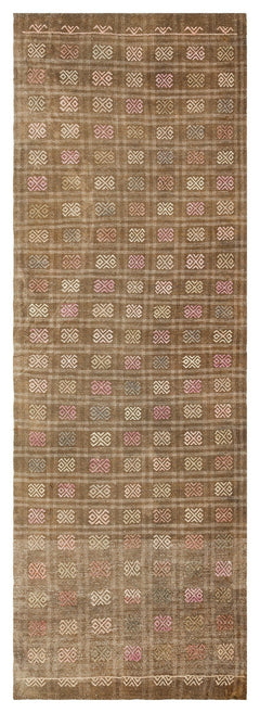 Girit Brown Geometric Wool Handmade Area Rug 3'1" x 9'0"