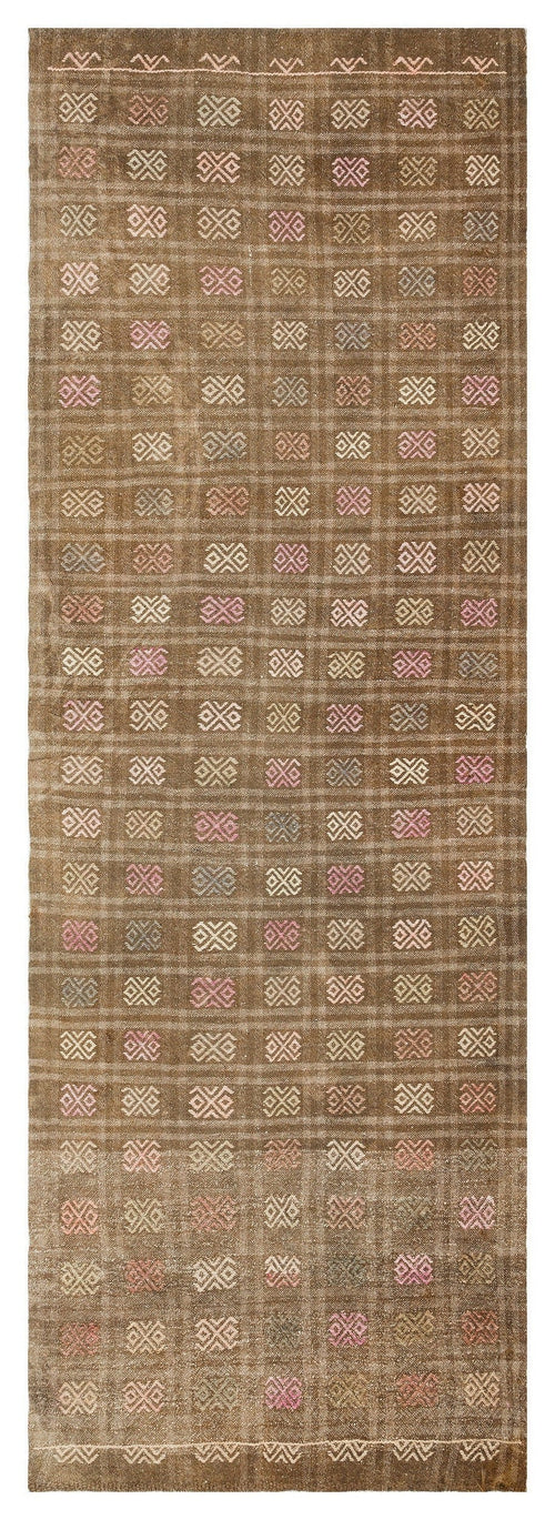 Girit Brown Geometric Wool Handmade Area Rug 3'1" x 9'0"