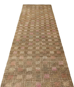 Girit Brown Geometric Wool Handmade Area Rug 3'1" x 9'0"