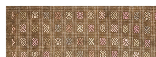 Girit Brown Geometric Wool Handmade Area Rug 3'1" x 9'0"