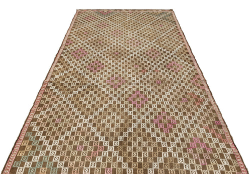 Girit Brown Geometric Wool Handmade Area Rug 5'3" x 9'1"