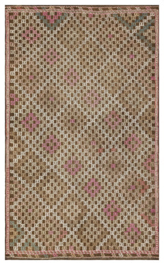 Girit Brown Geometric Wool Handmade Area Rug 5'3" x 9'1"