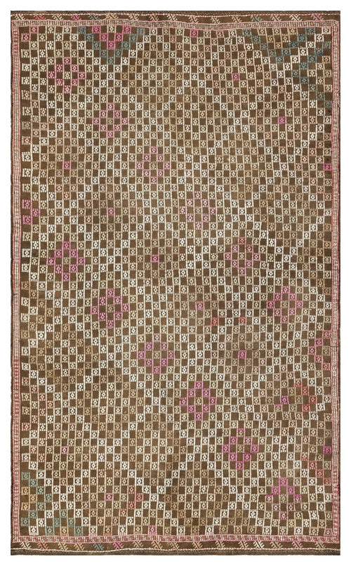 Girit Brown Geometric Wool Handmade Area Rug 5'3" x 9'1"