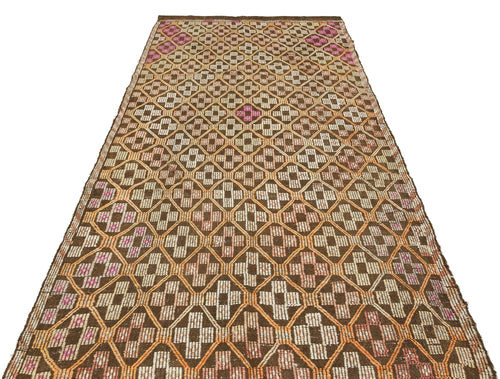 Girit Brown Geometric Wool Handmade Area Rug 5'1" x 9'0"