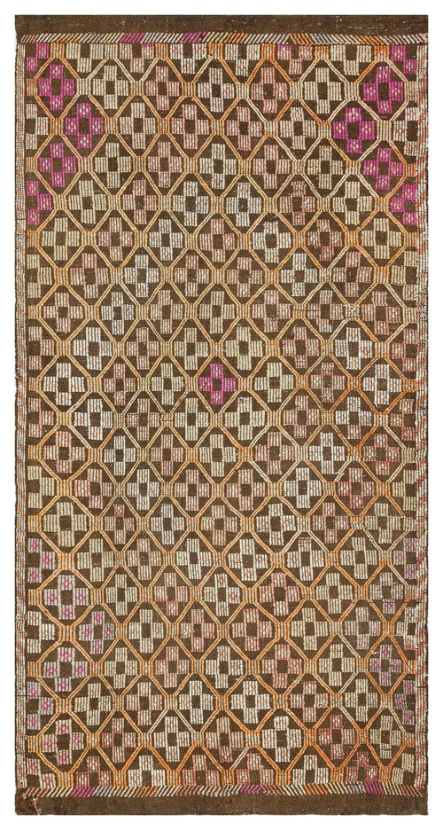 Girit Brown Geometric Wool Handmade Area Rug 5'1" x 9'0"