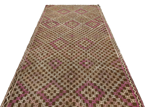 Girit Brown Geometric Wool Handmade Area Rug 5'0" x 10'7"