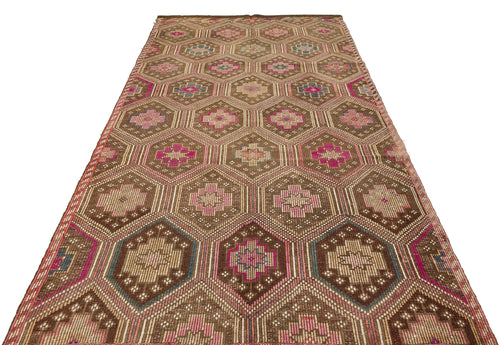 Girit Brown Geometric Wool Handmade Area Rug 6'4" x 8'10"