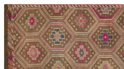 Girit Brown Geometric Wool Handmade Area Rug 6'4" x 8'10"