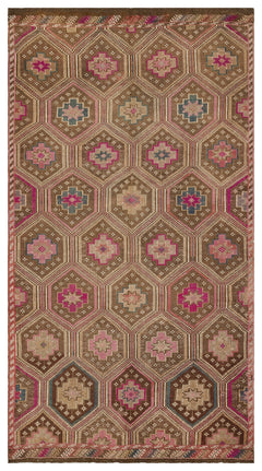 Girit Brown Geometric Wool Handmade Area Rug 6'4" x 8'10"