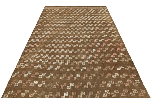 Girit Brown Geometric Wool Handmade Area Rug 5'6" x 7'11"