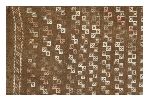 Girit Brown Geometric Wool Handmade Area Rug 5'6" x 7'11"