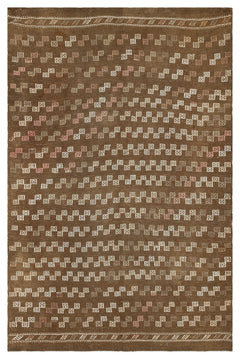 Girit Brown Geometric Wool Handmade Area Rug 5'6" x 7'11"