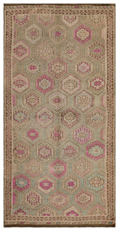 Girit Brown Geometric Wool Handmade Area Rug 5'5" x 10'10"