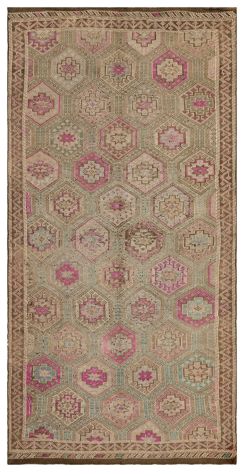 Girit Brown Geometric Wool Handmade Area Rug 5'5" x 10'10"