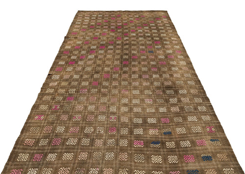 Girit Brown Geometric Wool Handmade Area Rug 5'4" x 9'10"