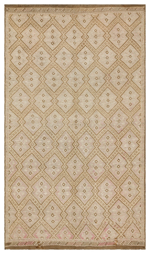 Girit Brown Geometric Wool Handmade Area Rug 5'7" x 9'9"