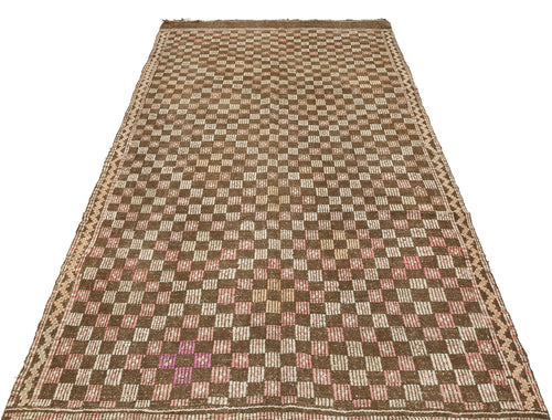 Girit Brown Geometric Wool Handmade Area Rug 4'7" x 9'7"