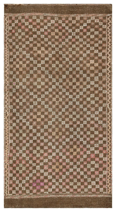 Girit Brown Geometric Wool Handmade Area Rug 4'7" x 9'7"