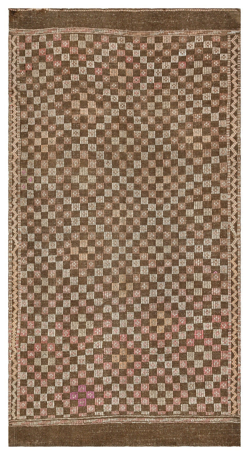 Girit Brown Geometric Wool Handmade Area Rug 4'7" x 9'7"