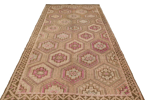 Girit Brown Geometric Wool Handmade Area Rug 6'1" x 9'2"