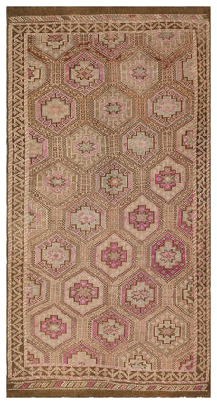 Girit Brown Geometric Wool Handmade Area Rug 6'1" x 9'2"