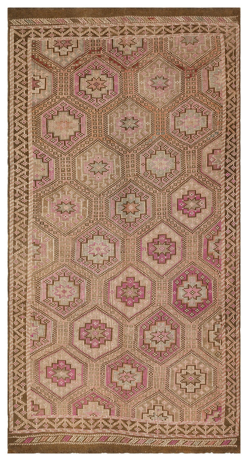 Girit Brown Geometric Wool Handmade Area Rug 6'1" x 9'2"