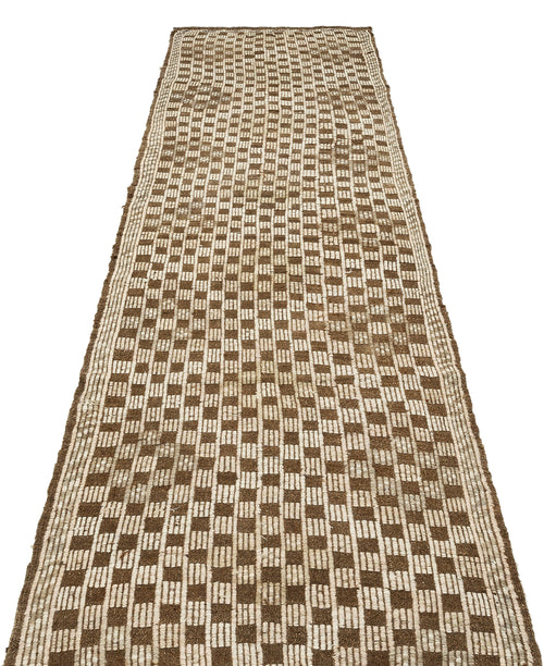 Girit Brown Geometric Wool Handmade Area Rug 3'1" x 10'6"