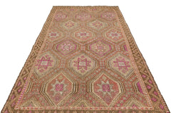 Girit Brown Geometric Wool Handmade Area Rug 4'10" x 11'2"